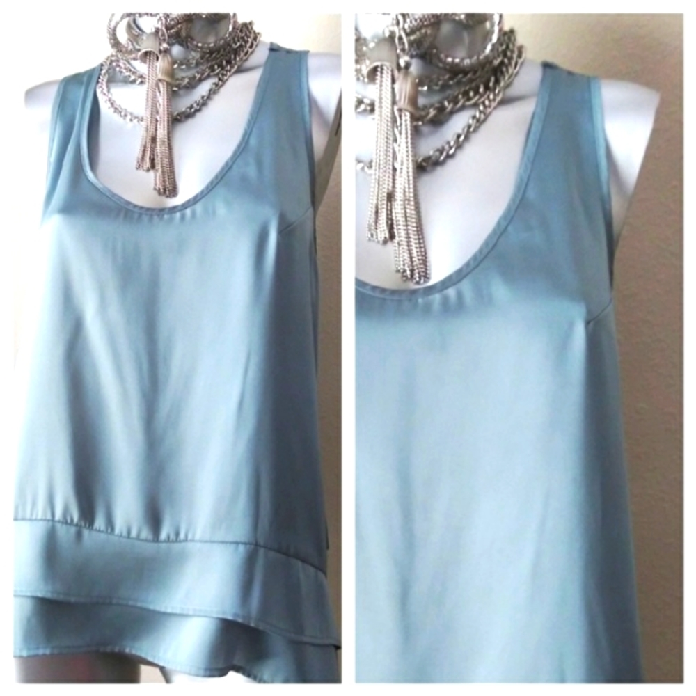 Apostrophe Fluid Sleeveless Relaxed Lagenlook Tiered Ruffled Hemline Tunic Top